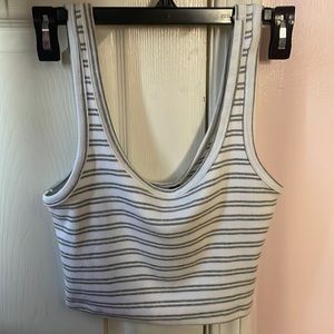 white cropped top with grey stripes